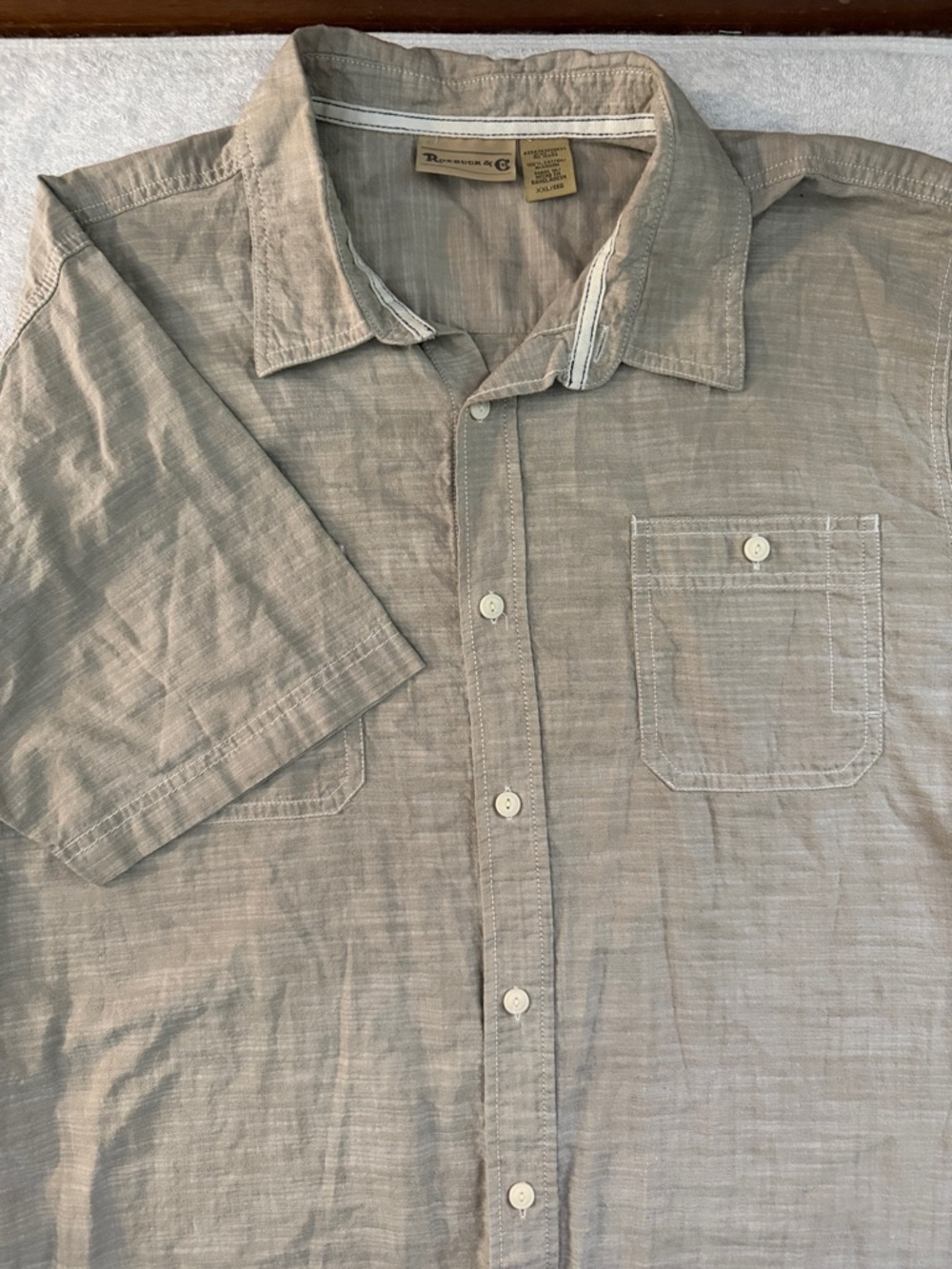 Roebuck & Co Short-Sleeve Casual Button-Down Shirt Workwear Slub-Textured Cotton